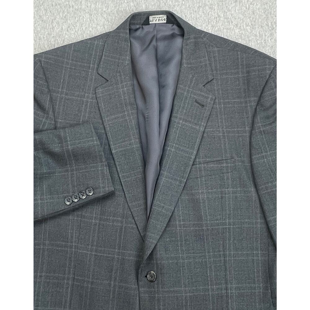 Jos A Bank Blazer Mens 44L Gray Windowpane 100% Wool 2-Button‎ Single Breasted